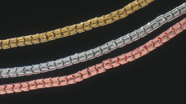 Hematine Rounded appx 4.5x4mm Zig-Zag Bead Strand Set of 3 in 3 Tones appx 15-16" Video Thumbnail