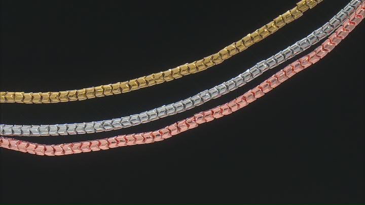Hematine Rounded appx 4.5x4mm Zig-Zag Bead Strand Set of 3 in 3 Tones appx 15-16" Video Thumbnail
