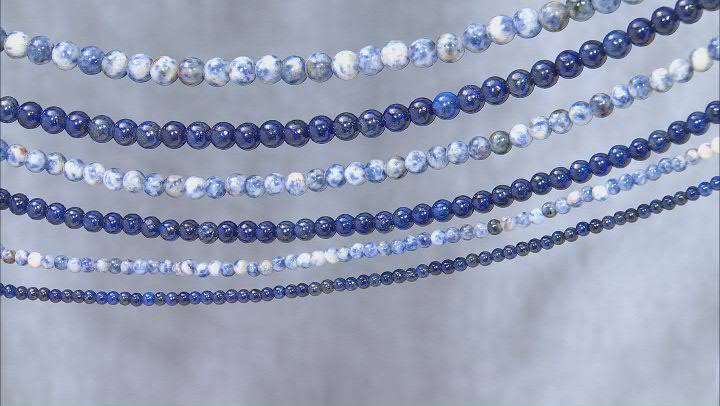 Lapis Lazuli & Sodalite Round Bead Strand Set of 6 appx 14-15" Video Thumbnail