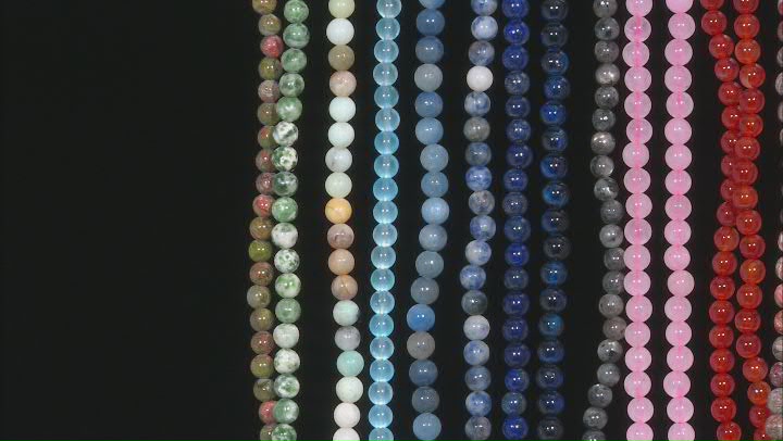 Multi-Stone Round appx 6mm Bead Strand Set of 16 appx 14-15" Video Thumbnail