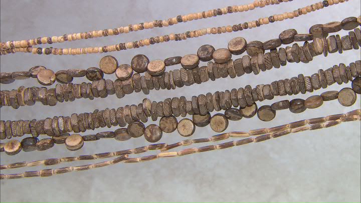 Coconut Shell Bead Strand Set of 8 in 4 Shapes Video Thumbnail