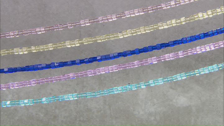 Chinese Crystal Glass appx 4mm Cube Shape Bead Strand Set of 5 in 5 Colors appx 15-16" Video Thumbnail
