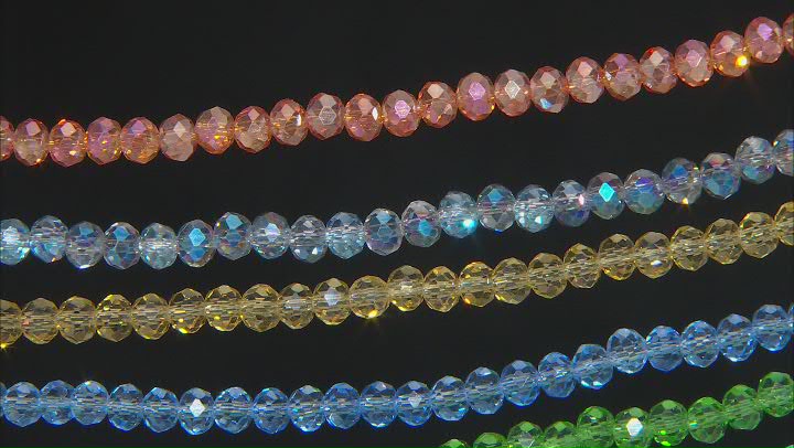 Chinese Crystal Glass appx 6mm Rondelle Bead Strand Set of 6 in 6 Colors appx 15-16" Video Thumbnail