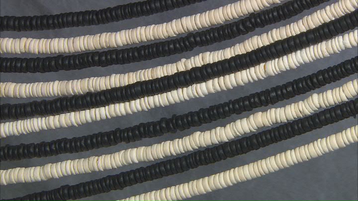 Cream & Black Coconut Shell Large Hole Coin Shape appx 10mm Bead Strand Set of 10 appx 14-15" Video Thumbnail