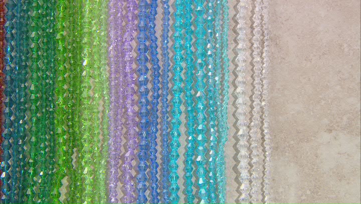 Chinese Crystal Glass Faceted appx 3-6mm Bicone Bead Strand Set of 30 in 10 Colors appx 13-15" Video Thumbnail