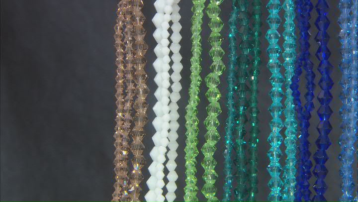 Chinese Crystal Glass Faceted appx 3-6mm Bicone Bead Strand Set of 24 in 8 Colors appx 13-14" Video Thumbnail