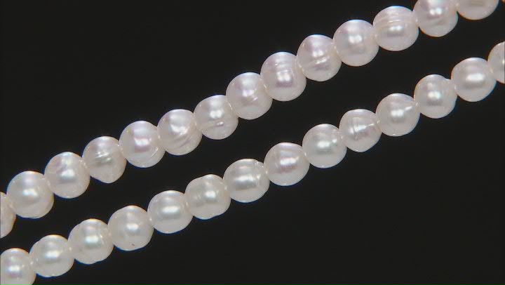 White Cultured Freshwater Pearl Semi-Round Bead Strand Set of 2 appx 14-15" Video Thumbnail