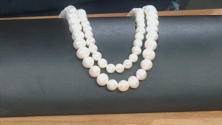 White Cultured Freshwater Pearl Semi Round Bead Strand Set of 2 appx 15-15.5" Video Thumbnail