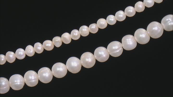 White Cultured Freshwater Pearl appx 5-9mm Potato Shape Bead Strand Set of 2 appx 13-14" Video Thumbnail