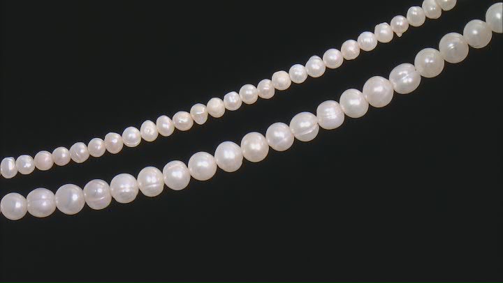 White Cultured Freshwater Pearl appx 5-9mm Potato Shape Bead Strand Set of 2 appx 13-14" Video Thumbnail