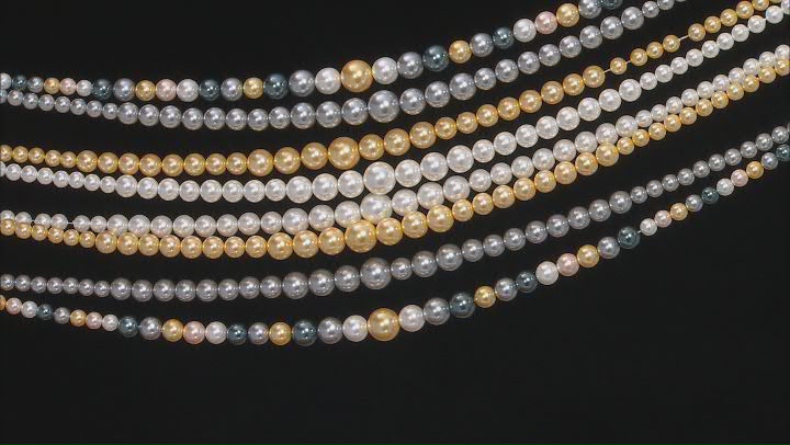 White, Golden, Gray & Multi-Color Mother of Pearl Graduated appx 6-12mm Round Bead Strand Set of 8 Video Thumbnail