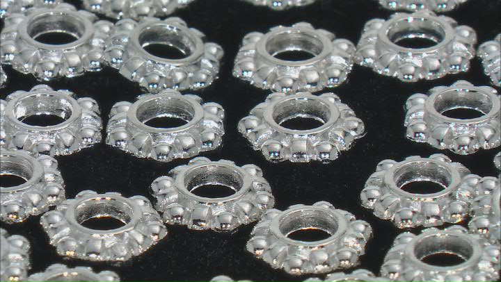 Silver Tone Round appx 11x3.5mm Beaded Pattern Large Hole Spacer Beads 200 Pieces Total Video Thumbnail