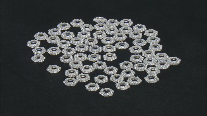 Silver Tone Round appx 11x3.5mm Beaded Pattern Large Hole Spacer Beads 200 Pieces Total Video Thumbnail