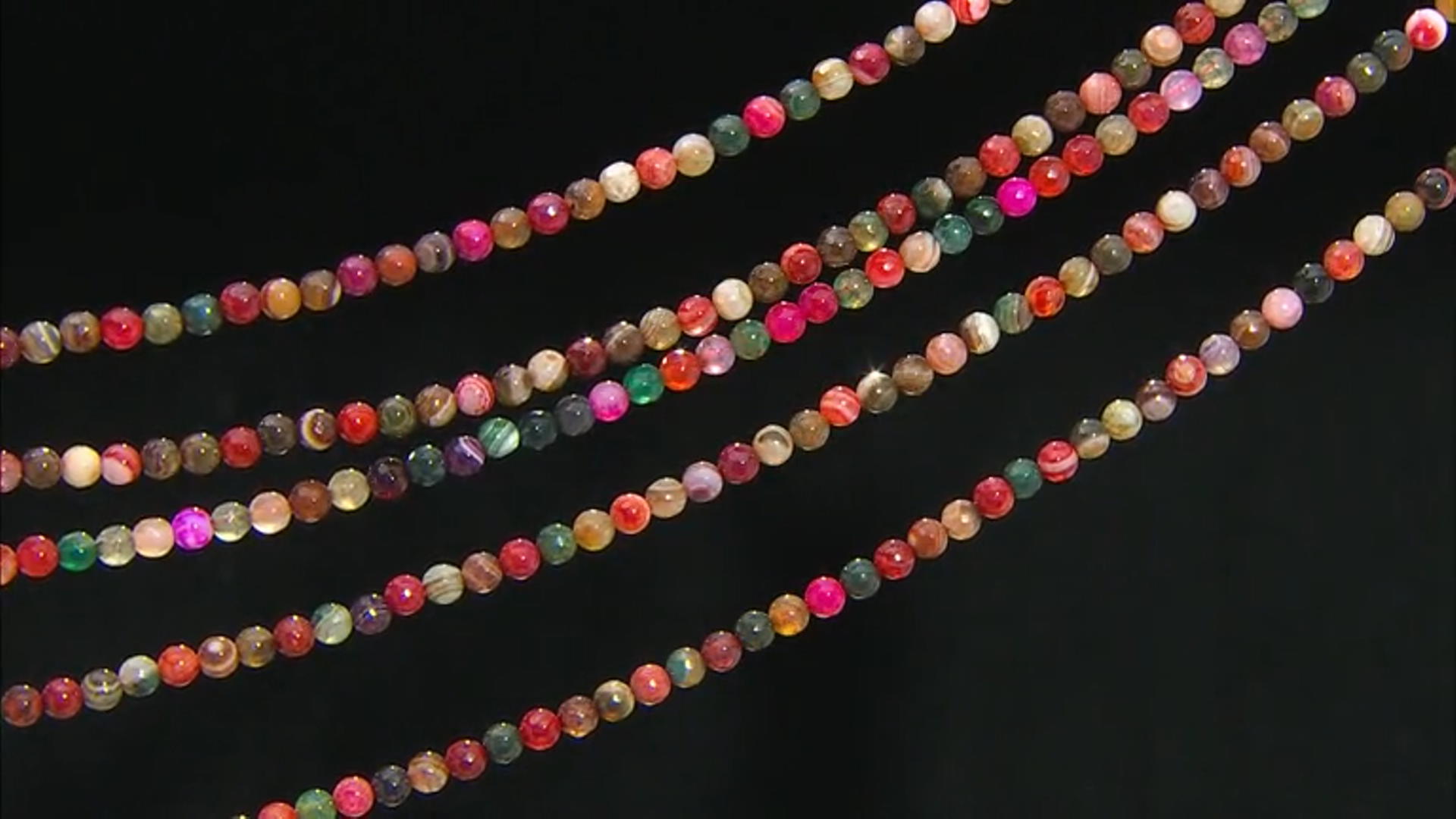 Multi-Color Banded Quench Crackled Agate Faceted appx 6-6.5mm Round Bead Strand Set of 5 appx 14-15" Video Thumbnail