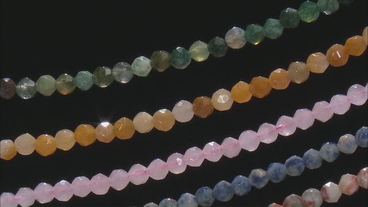 Multi-Stone Cut appx 5.5-6.5mm Faceted Round Bead Strand Set of 5 appx 14-15" Video Thumbnail
