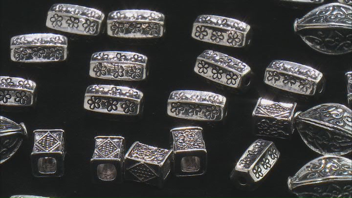 Designer Spacer Beads in 3 Designs in Antiqued Silver Tone Appx 70 Pieces Total Video Thumbnail