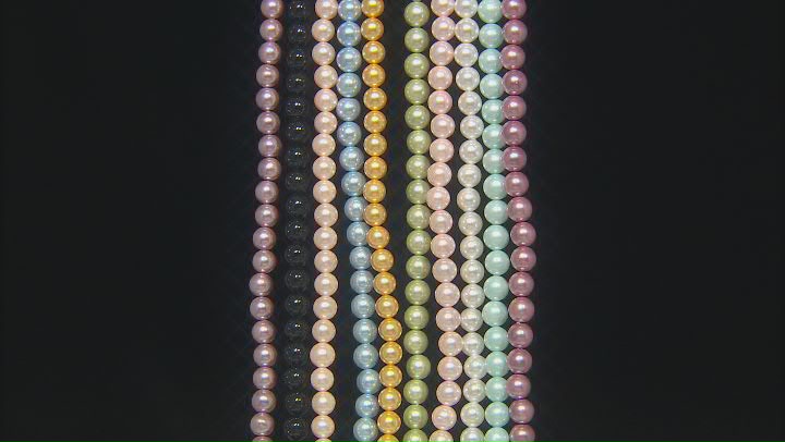 Shell Pearls appx 8mm Round Bead Strand Set of 10 in 10 Colors appx 14-15" Video Thumbnail