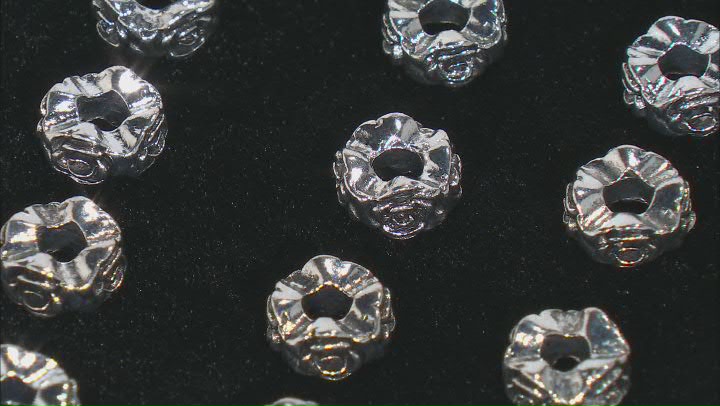 Antiqued Silver Tone Floral Texture appx 8x4.5mm Round Large Hole Spacer Beads 100 Pieces Total Video Thumbnail