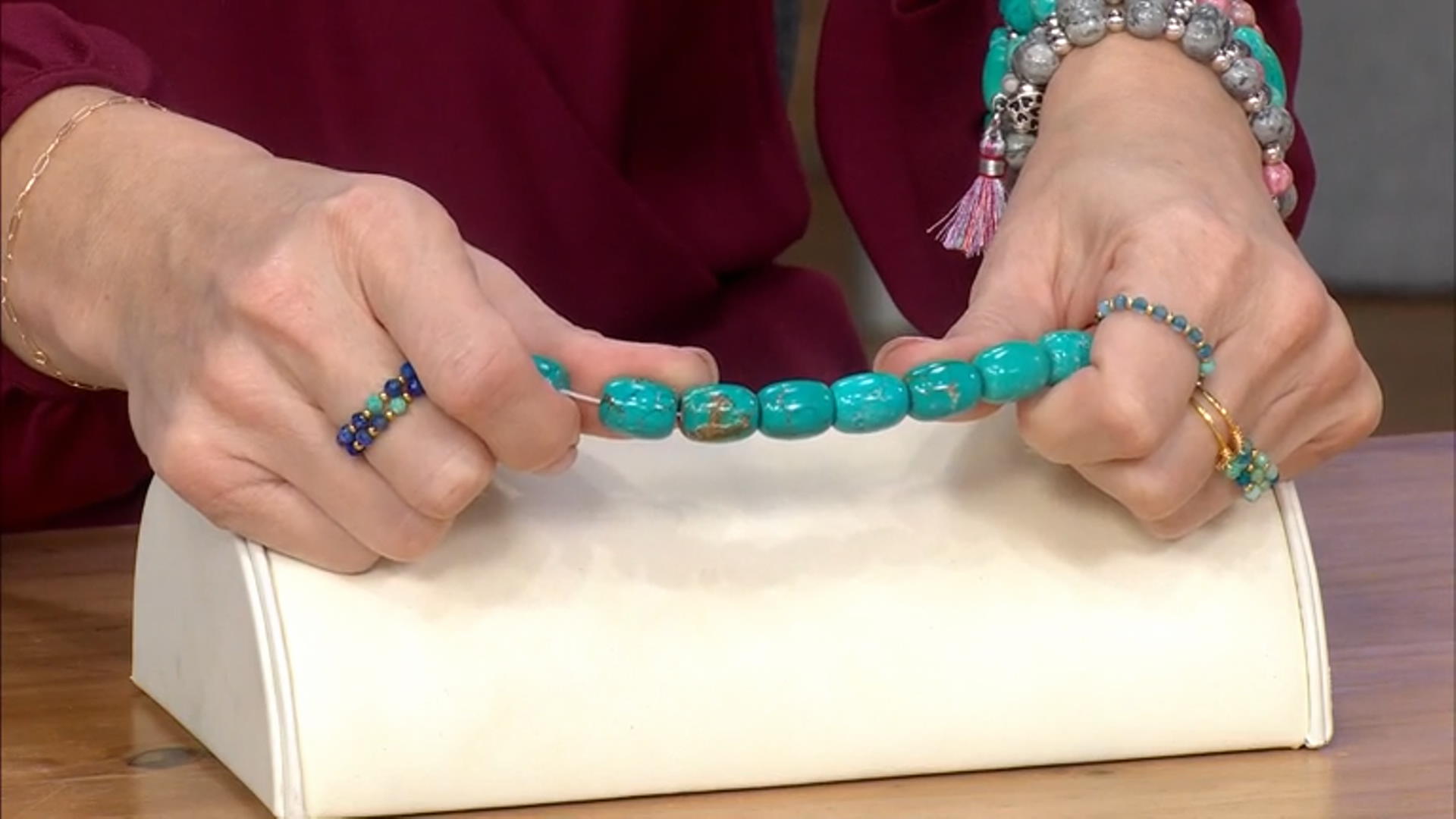 Blue Magnesite and Ceramic Round, Drum, Barrel and Rondelle Bead Strand Set of 4 appx 15-15.5" Video Thumbnail