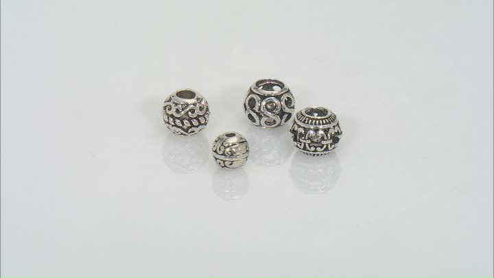 Antiqued Silver Tone Round Large Hole Spacer Beads in 4 Styles appx 150 Pieces Total Video Thumbnail