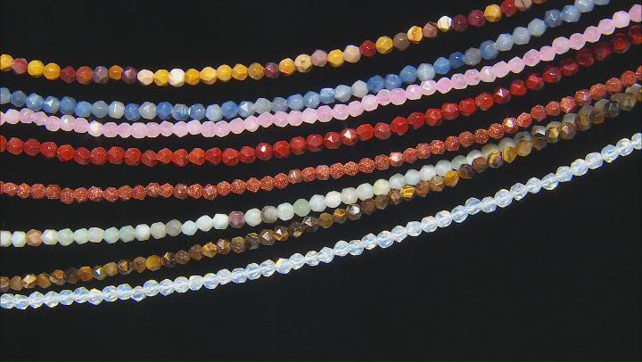 Multi-Gemstone Faceted Round appx 5-6mm Bead Strand Set of 8 appx 13-14" Video Thumbnail
