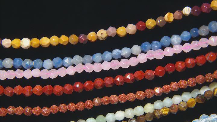 Multi-Gemstone Faceted Round appx 5-6mm Bead Strand Set of 8 appx 13-14" Video Thumbnail