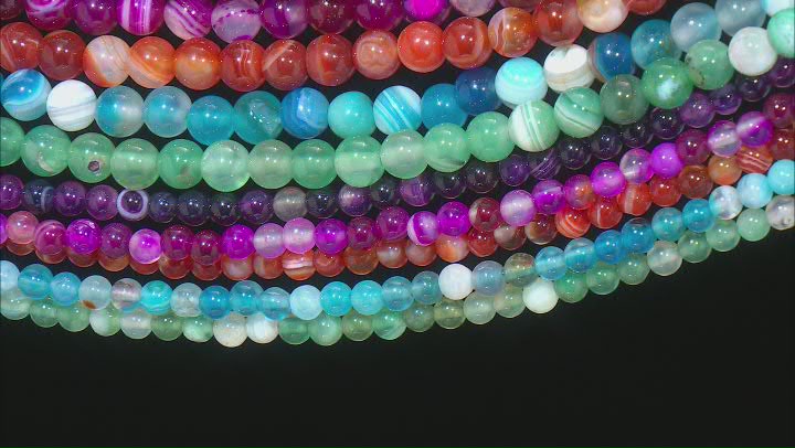 Agate Round Bead Strands Set of 15 in 5 Colors Video Thumbnail