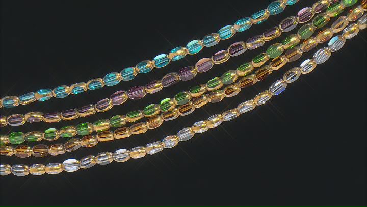 Glass Oval Bead appx 6x4mm Strand Set with Gold Tone Framing in 5 Colors Video Thumbnail