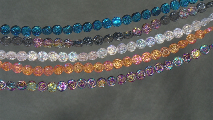 Rose Shape AB Coated Glass appx 10x4mm Bead Strand Set in 5 Colors Video Thumbnail