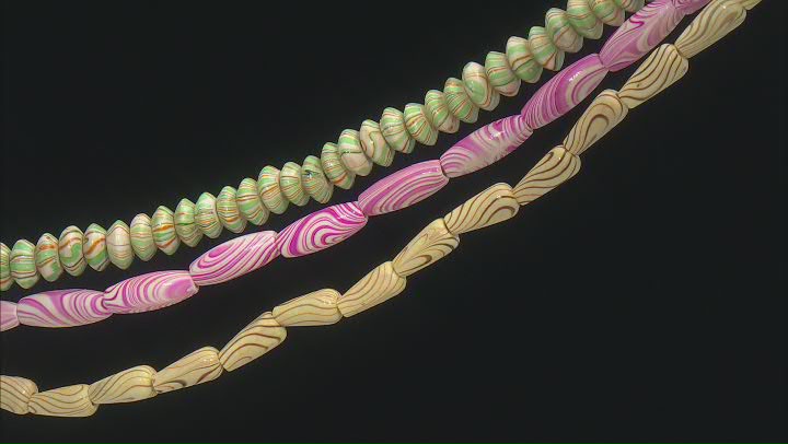 Marbled Painted Wood Strand Set of 3 in Rondelle, Tear-Drop, and Tube Shaped Beads Video Thumbnail