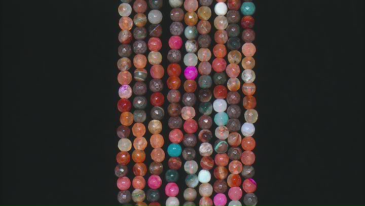 Round Faceted Quenched-Crackled Multi Color Agate appx 5.5-6mm Set of 10 Strands Video Thumbnail