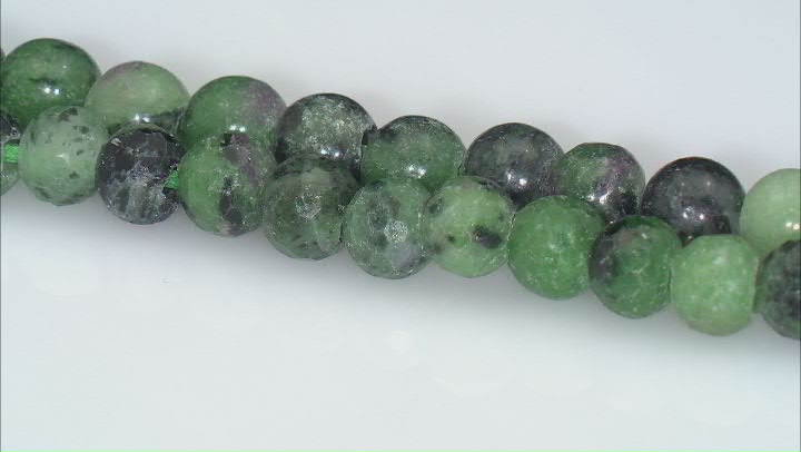 Ruby in Zoisite Approximately 6mm Faceted and Round Bead Set of 2 Strands Approximately 7" in Length Video Thumbnail