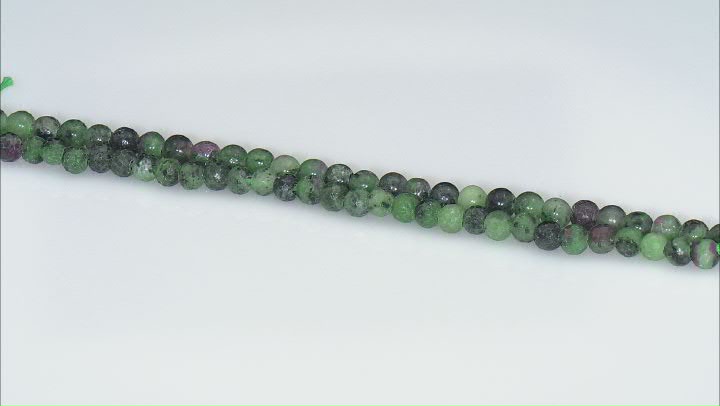 Ruby in Zoisite Approximately 6mm Faceted and Round Bead Set of 2 Strands Approximately 7" in Length Video Thumbnail