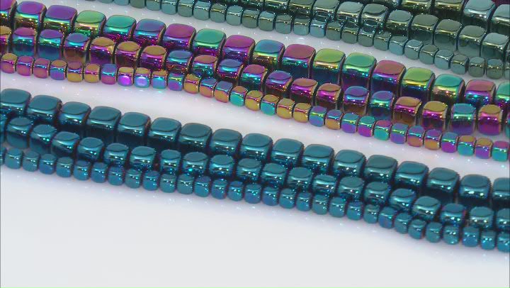 Multi-color Hematine Rounded Cube Bead Strand Set of 15 Video Thumbnail