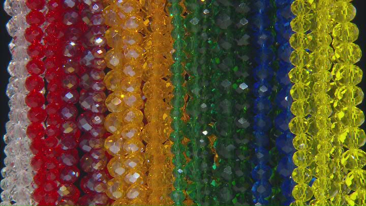 Multi-Color Faceted Chinese Crystal Rondelle Bead Strand Set of 30 in appx 4mm, 6mm, 8mm Video Thumbnail