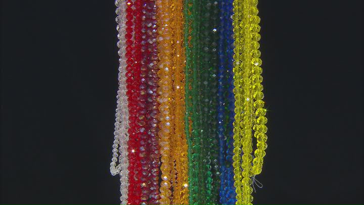 Multi-Color Faceted Chinese Crystal Rondelle Bead Strand Set of 30 in appx 4mm, 6mm, 8mm Video Thumbnail