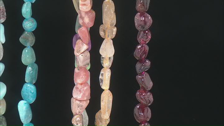Multi-Gemstone appx 5x8mm Nugget Shape  Bead Strand Set of 9 appx 15-16" Video Thumbnail