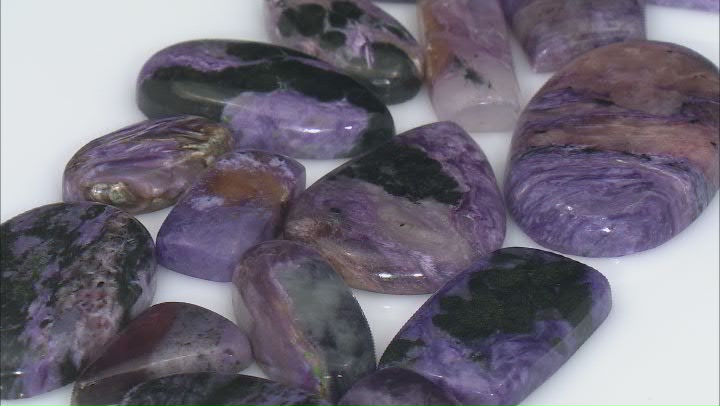 Charoite Undrilled Cabochon Assorted Sizes & Shapes Approximately 4 Ounces Video Thumbnail