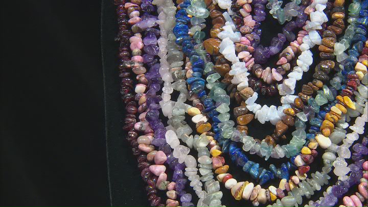 Multi-Gemstone Chip Endless Bead Appx 3-14mm Strand Set of 15 Appx 32-34" Length Video Thumbnail