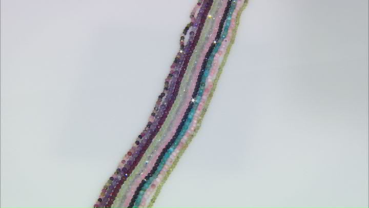 Multi Gemstone Appx 3mm Faceted Round Bead Strand Set of 10 Appx 15-16" Length Video Thumbnail
