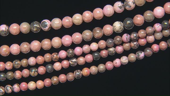 Rhodonite and Rhodonite in Quartz 6mm and 8mm Bead Strand Set of 5 appx 14-15" Video Thumbnail