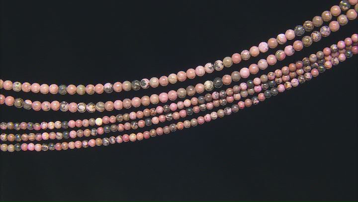 Rhodonite and Rhodonite in Quartz 6mm and 8mm Bead Strand Set of 5 appx 14-15" Video Thumbnail
