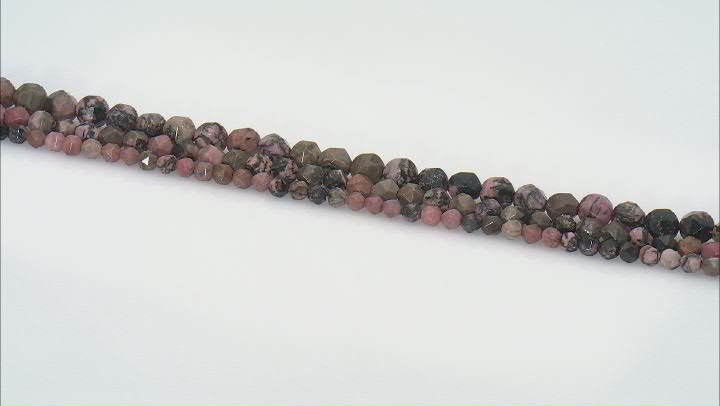 Rhodonite and Rhodonite in Quartz appx 6mm, 8mm, and 10mm Irregular Faceted Bead Strand Set of 3 Video Thumbnail
