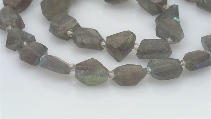 Labradorite Approximately 8-12mm Faceted Irregular Nugget and Clear Glass Tube Bead 2mm Bead Strand Video Thumbnail