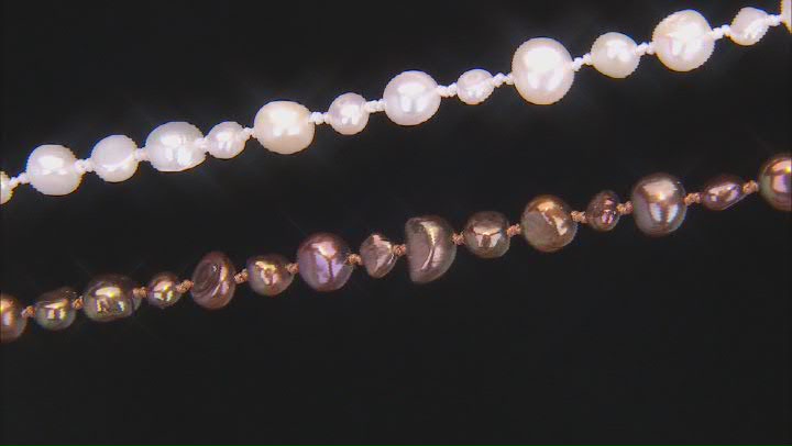 White and Bronze Cultured Freshwater Pearl Endless Strand Set of 2 Video Thumbnail