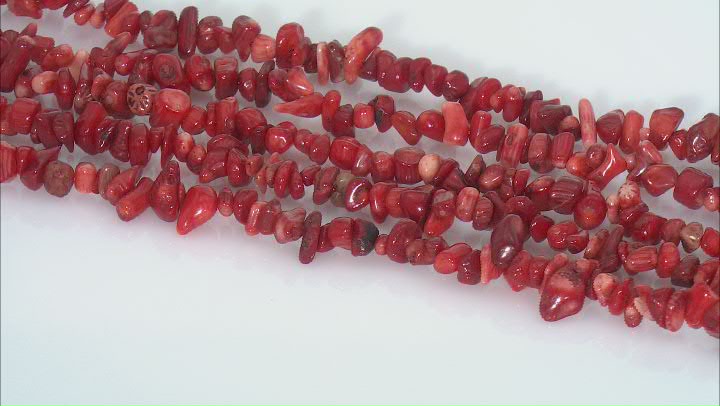 Red Coral Chip Bead Strand Set of 5 Each Approximately 14-15" in Length Video Thumbnail