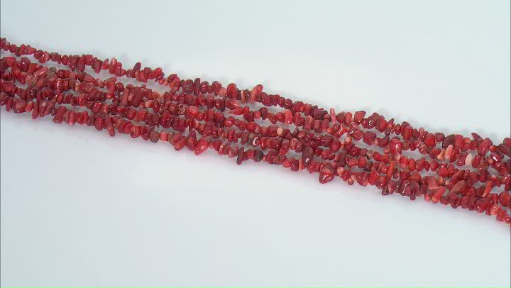 Red Coral Chip Bead Strand Set of 5 Each Approximately 14-15" in Length Video Thumbnail