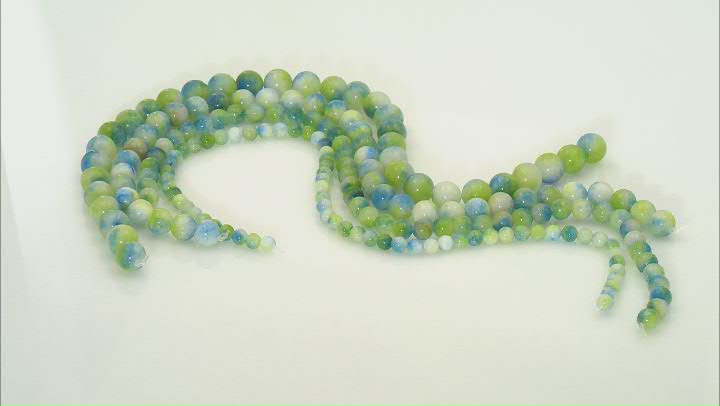 Blue & Green Marbled Quartz 6mm, 8mm, 10mm, & 12mm Round Bead Strand Set of 4 Video Thumbnail