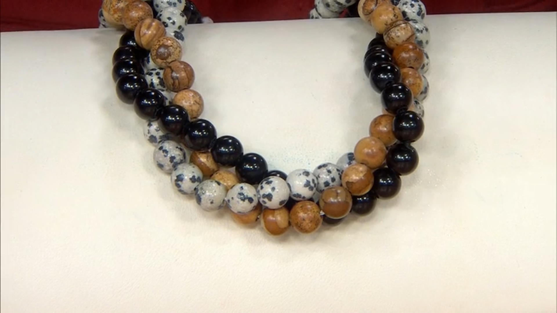 Picture Jasper, Dalmatian Stone & Black Obsidian 8.5mm Bead Strand with a Large Hole Set of 3 Video Thumbnail