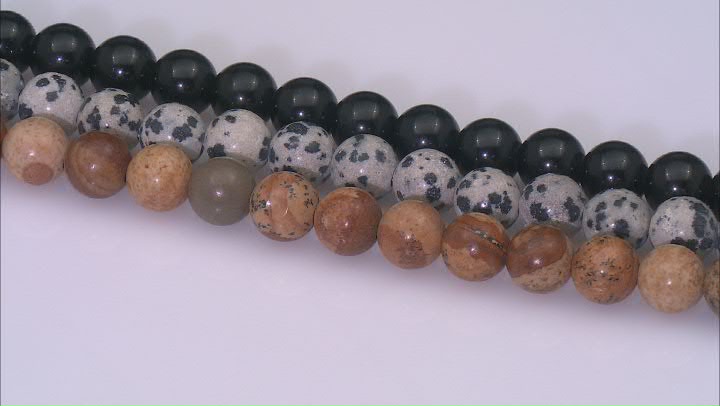 Picture Jasper, Dalmatian Stone & Black Obsidian 8.5mm Bead Strand with a Large Hole Set of 3 Video Thumbnail